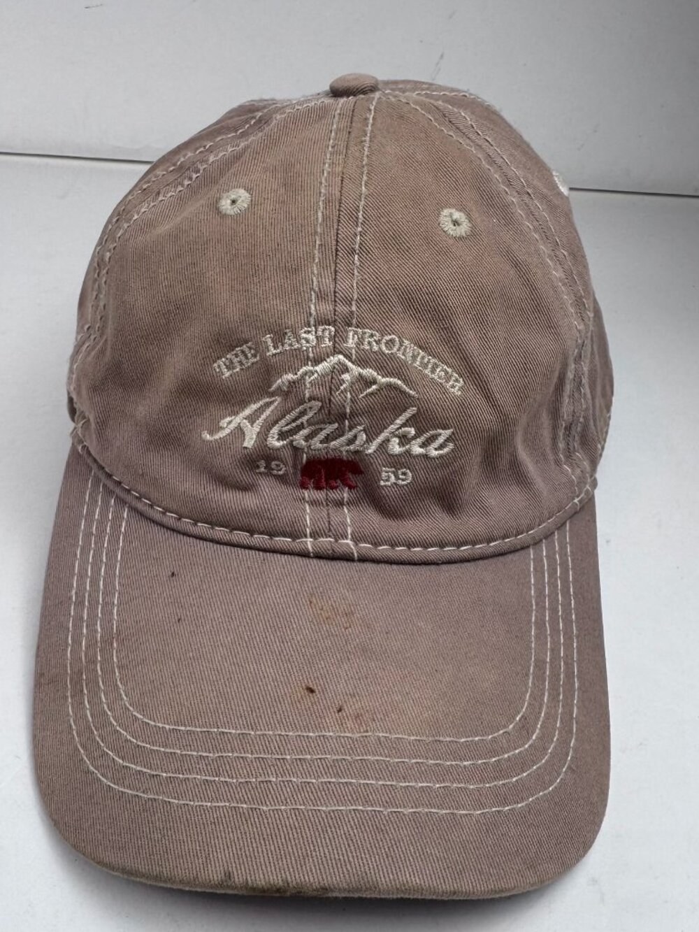 Prairie Mountain Alaska Last Frontier Ball Cap Hat Brown Cotton Strapback STAINS